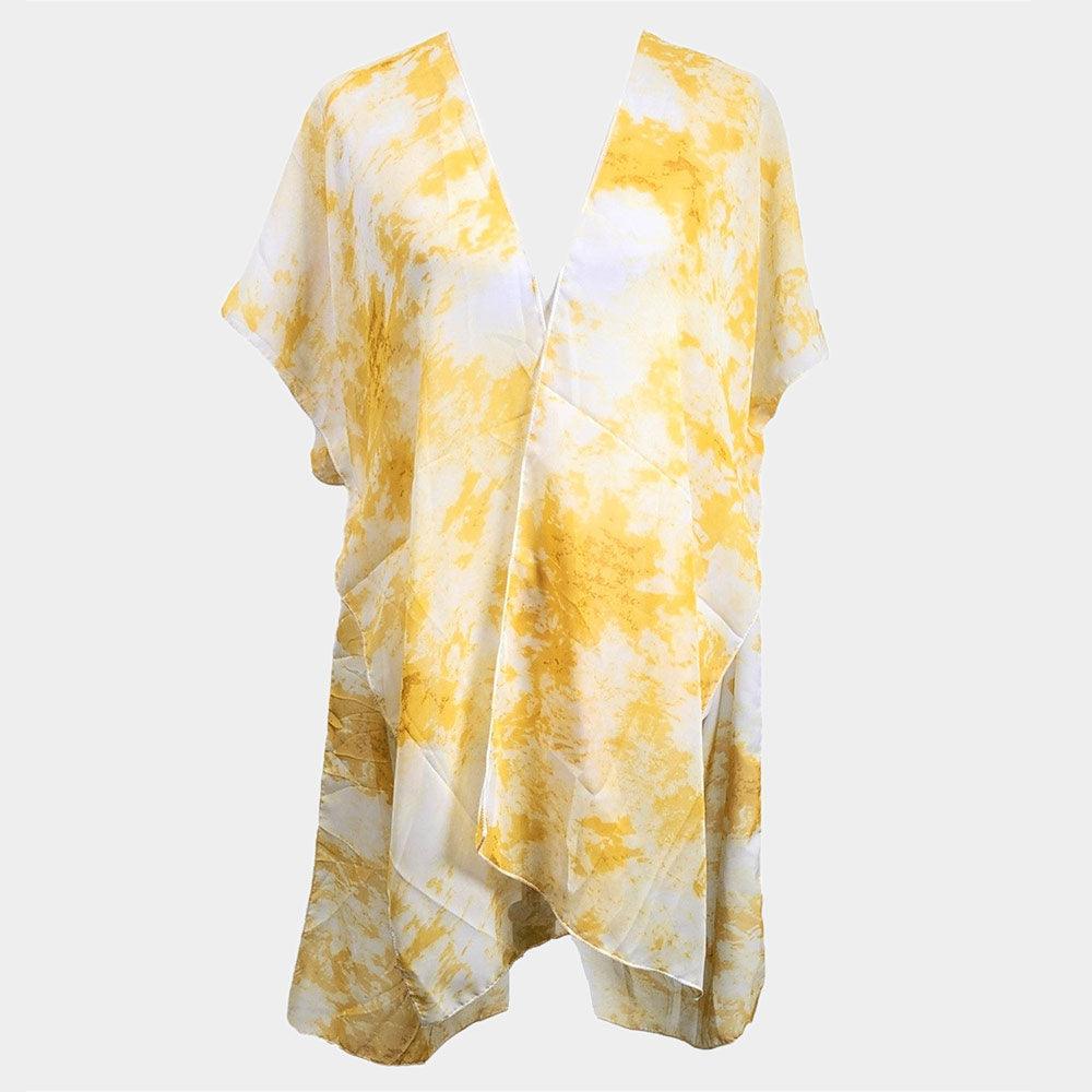 Yellow Tie Dye Cover Up Kimono Poncho