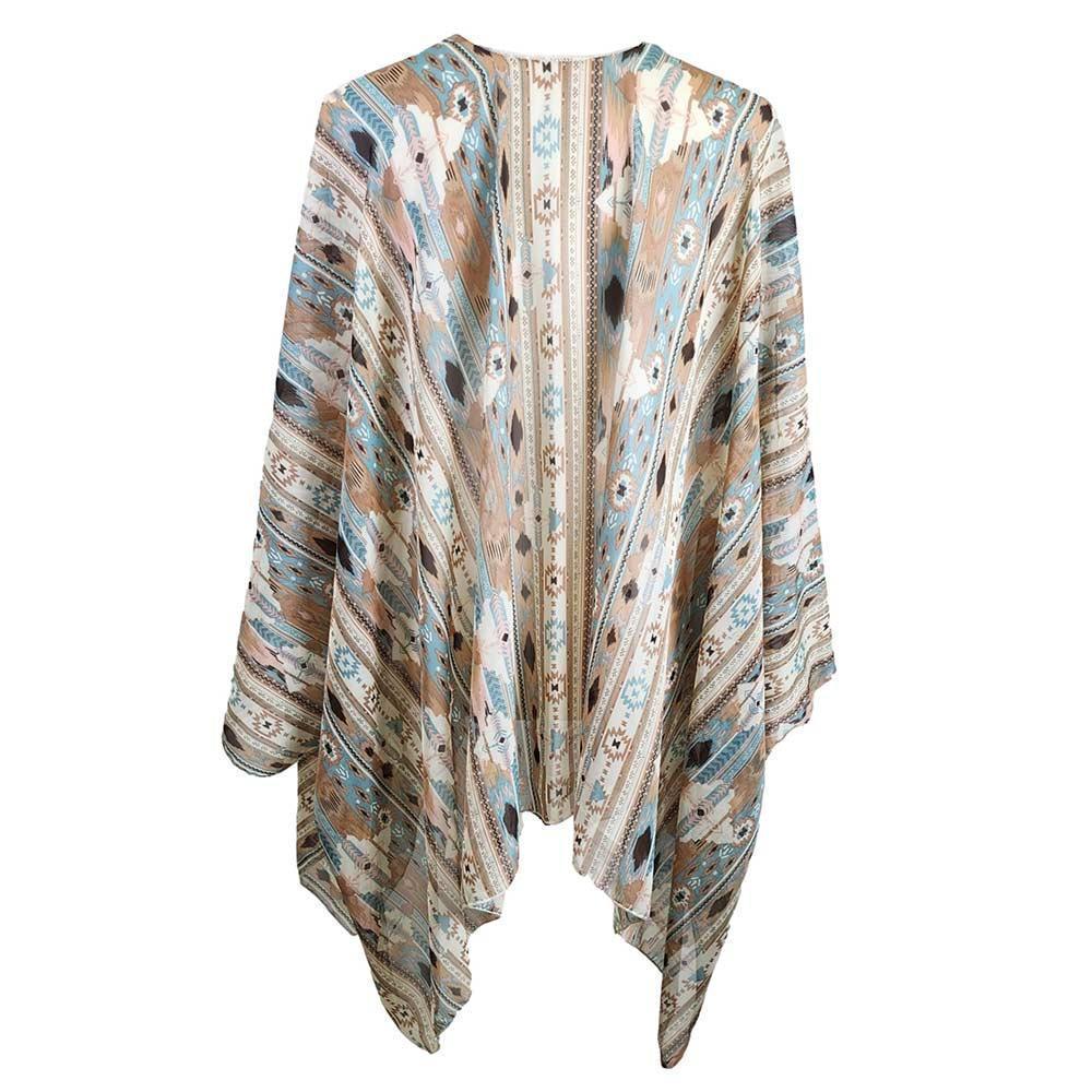 Beige Boho Patterned Sheer Cover Up Kimono Poncho - Jewelry Store by Erik Rayo