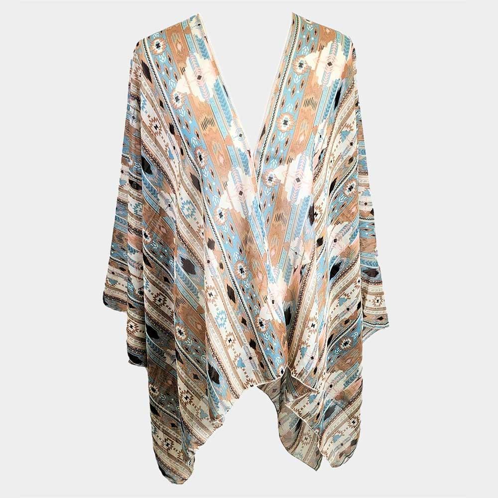Beige Boho Patterned Sheer Cover Up Kimono Poncho - Jewelry Store by Erik Rayo