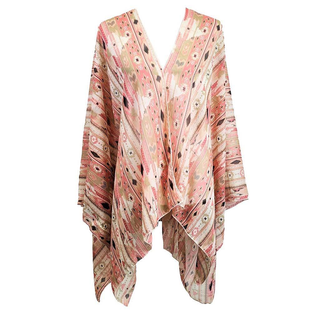 Coral Boho Patterned Sheer Cover Up Kimono Poncho - Jewelry Store by Erik Rayo