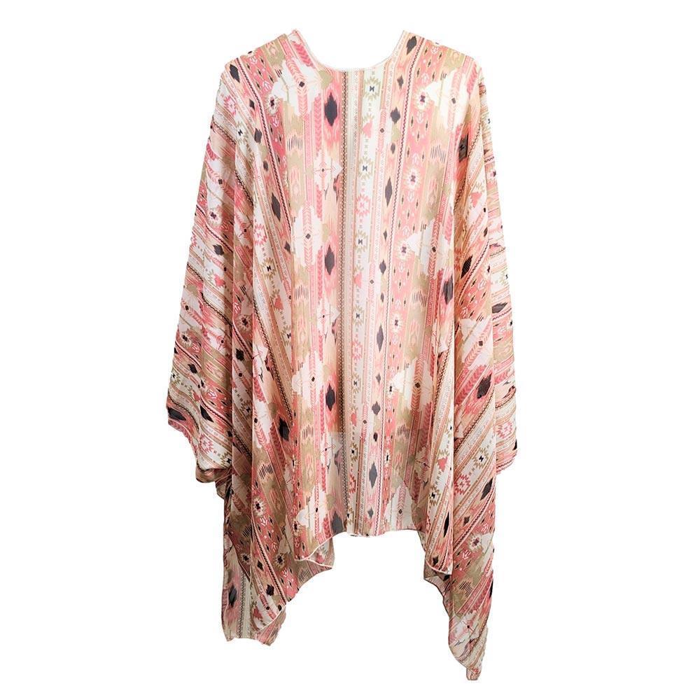 Coral Boho Patterned Sheer Cover Up Kimono Poncho - Jewelry Store by Erik Rayo