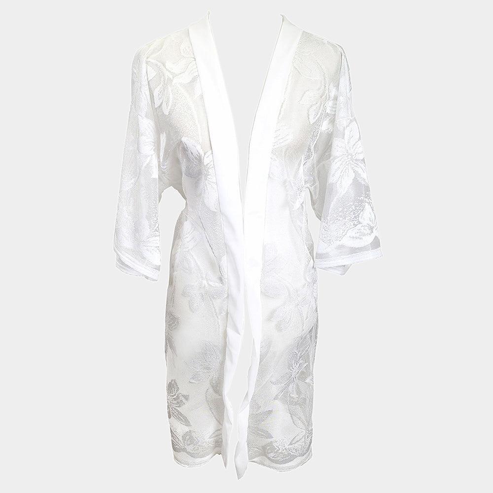 White Flower Lace Cover Up Kimono Poncho - Jewelry Store by Erik Rayo