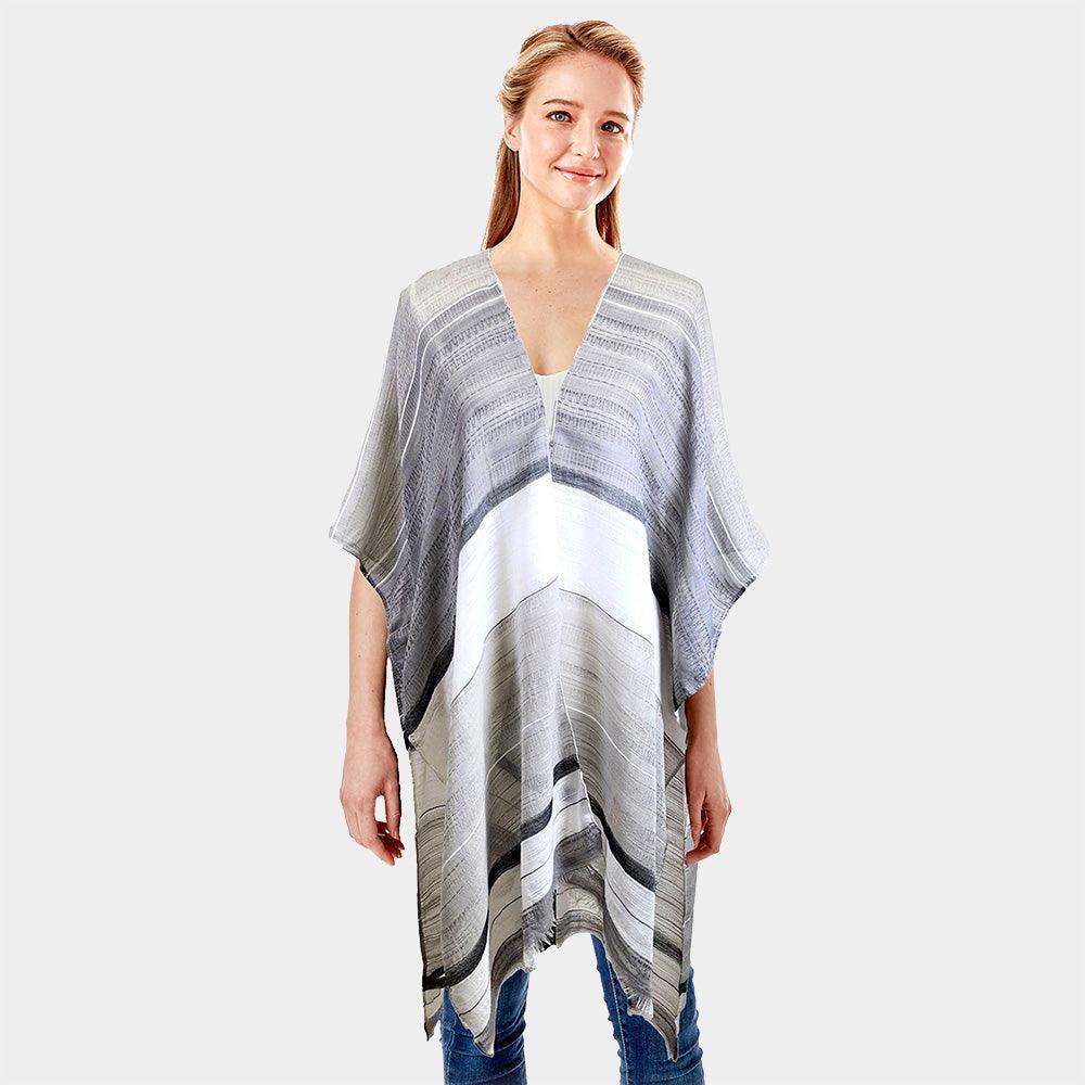 Black Striped Frayed Cover Up Kimono Poncho - Jewelry Store by Erik Rayo