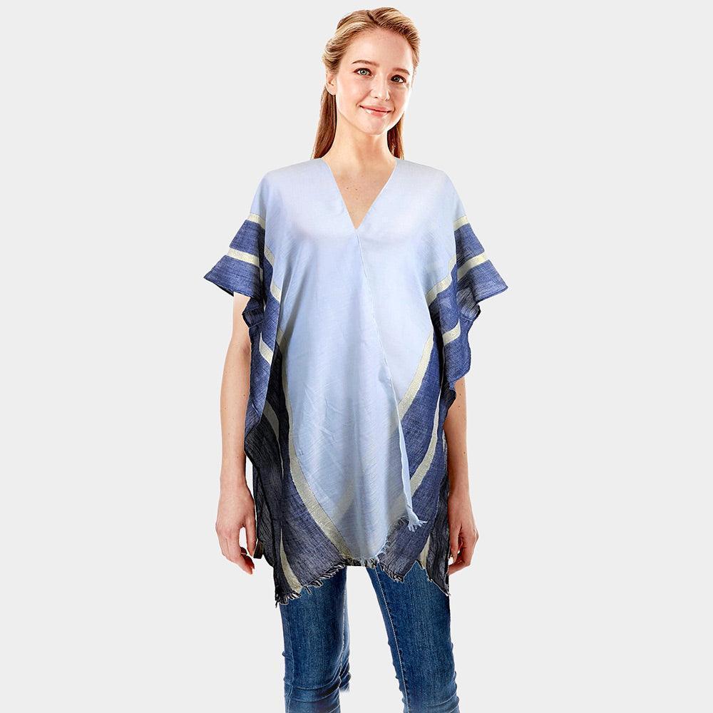 Blue Lurex Border Cover Up Kimono Poncho - Jewelry Store by Erik Rayo