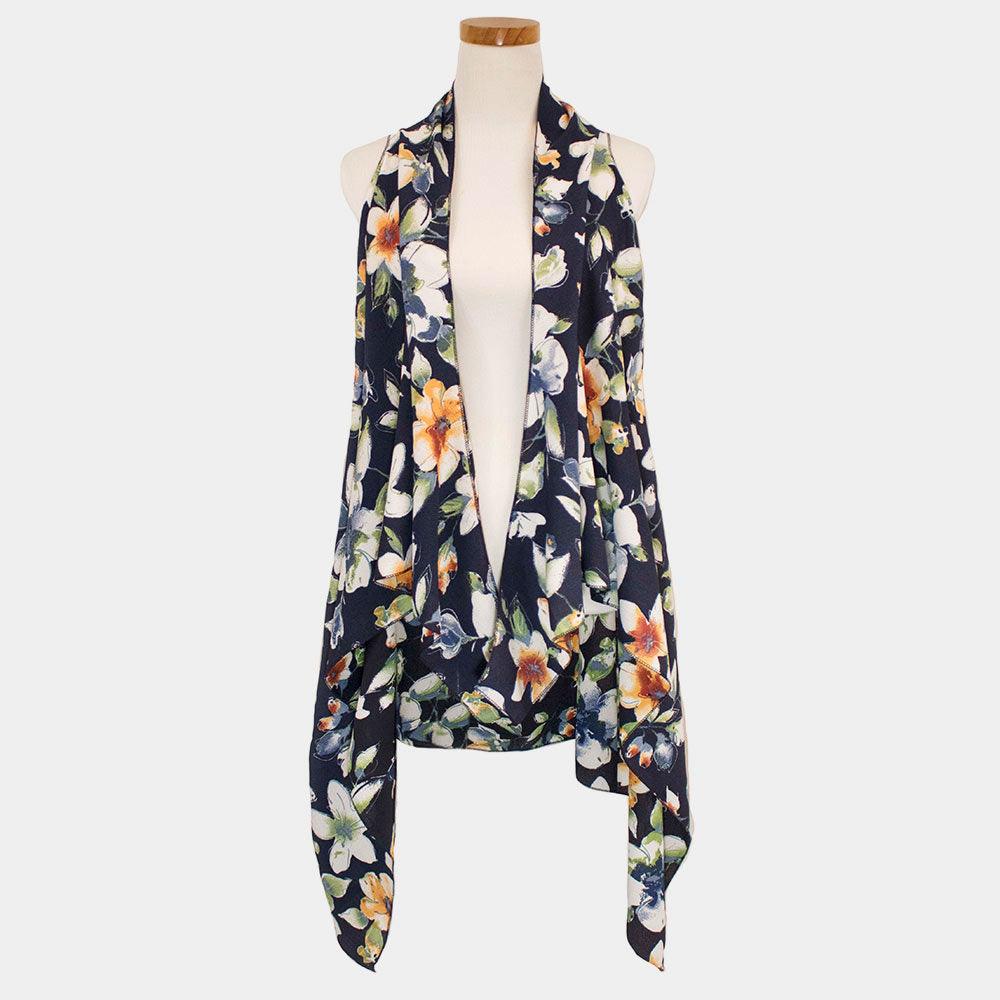 Navy Flower Pattern Scarf Vest