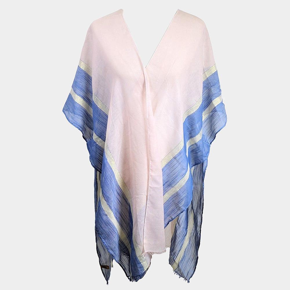 Pink Lurex Border Cover Up Kimono Poncho - Jewelry Store by Erik Rayo