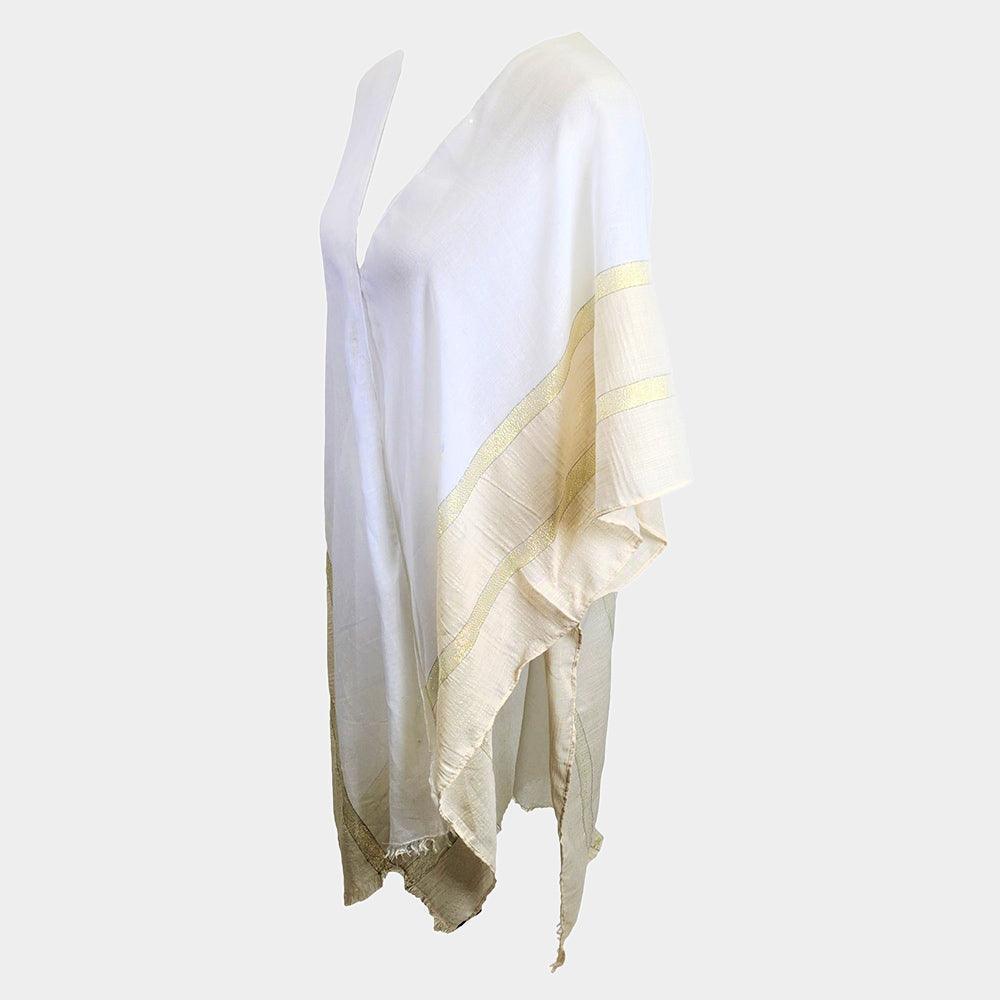 White Lurex Border Cover Up Kimono Poncho - Jewelry Store by Erik Rayo