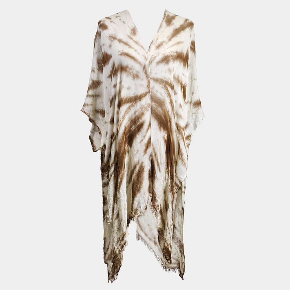 Brown Tie Dye Frayed Cover Up Kimono Poncho - Jewelry Store by Erik Rayo