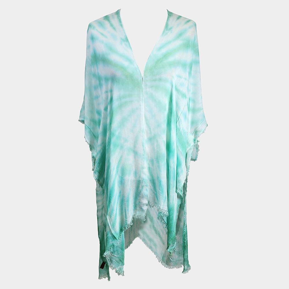 Mint Tie Dye Frayed Cover Up Kimono Poncho - Jewelry Store by Erik Rayo