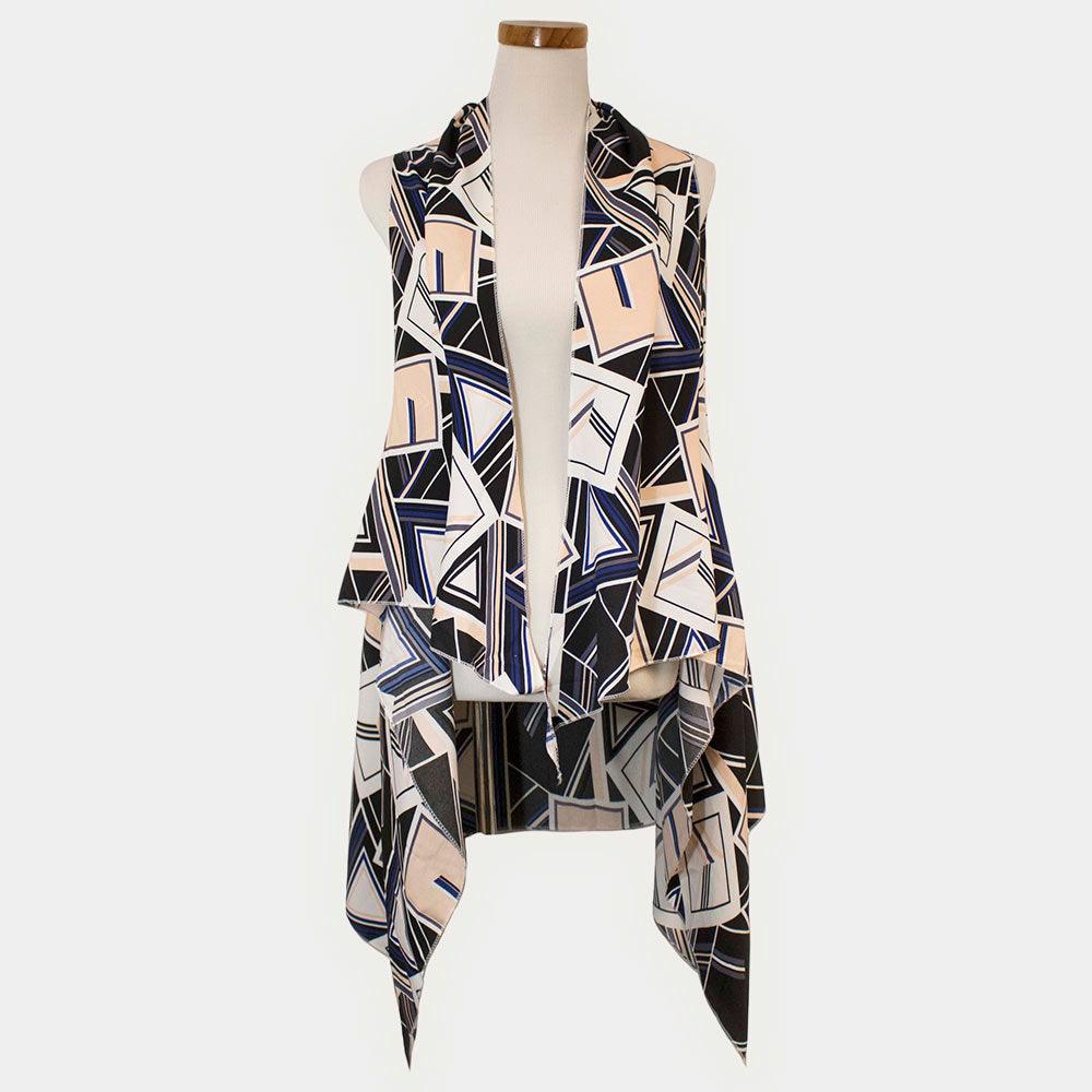 Black Geometric Pattern Scarf Vest