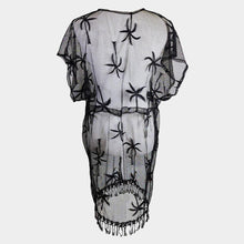 Load image into Gallery viewer, Black Palm Tree Accented Tassel Cover Up Kimono Poncho
