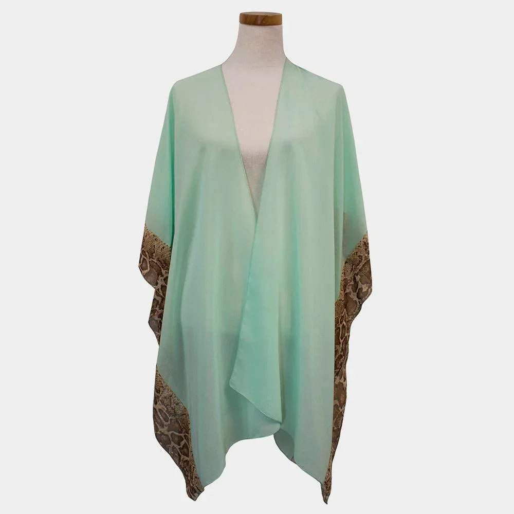 Mint Animal Border Chiffon Kimono Poncho - Jewelry Store by Erik Rayo