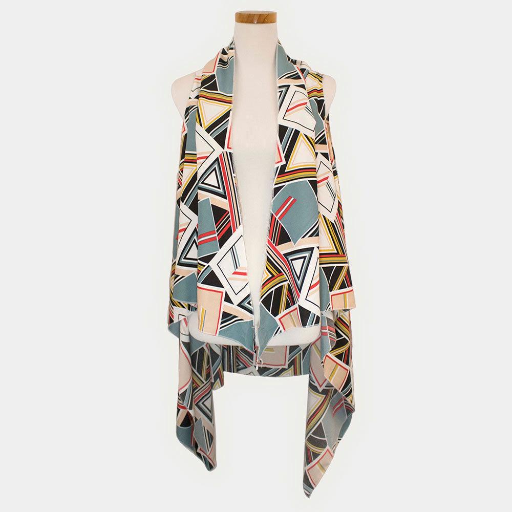 Teal Geometric Pattern Scarf Vest