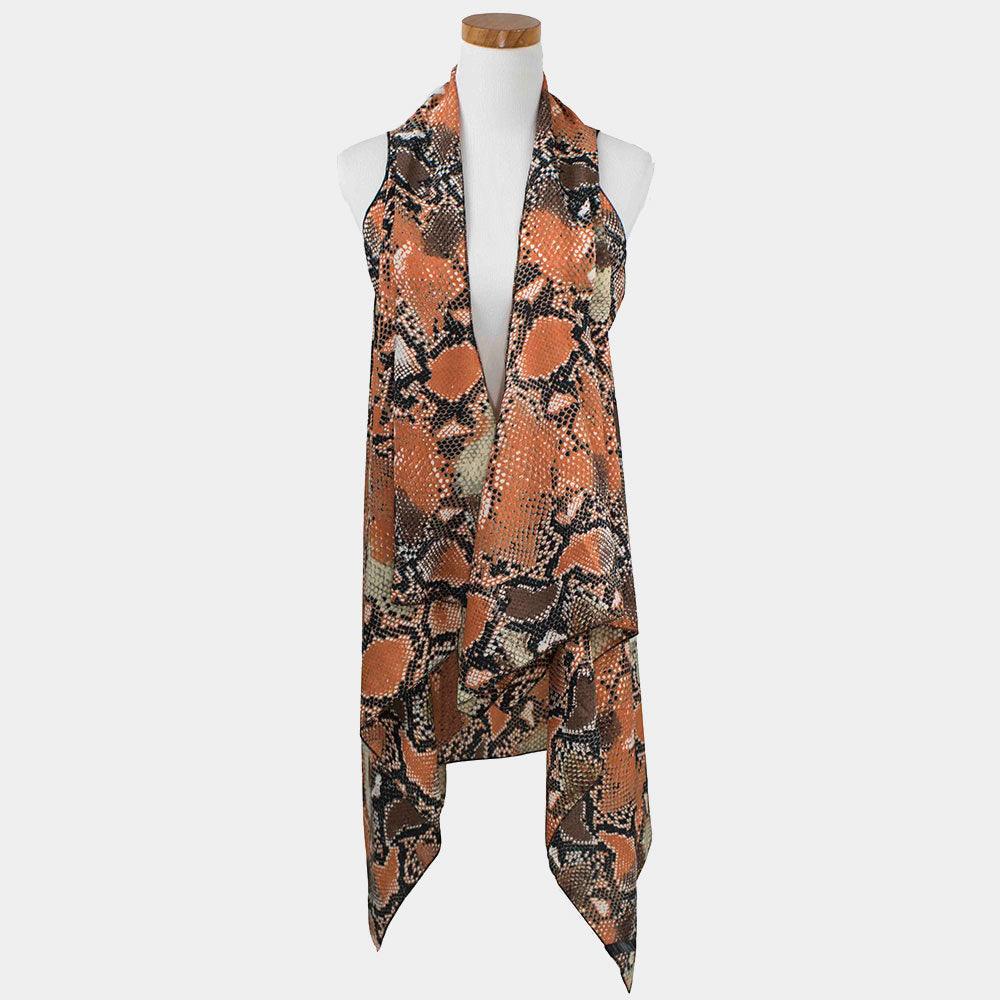 Orange Snake Skin Pattern Scarf Vest Poncho