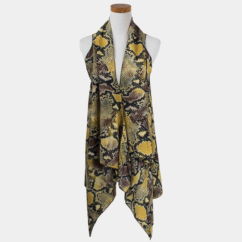 Yellow Snake Skin Pattern Scarf Vest Poncho