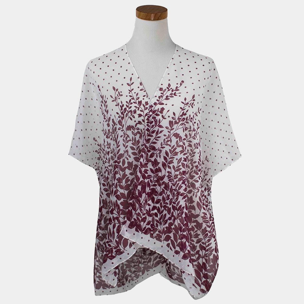 White Leaf and Polka Dot Pattern Print Open kimono Poncho - Jewelry Store by Erik Rayo