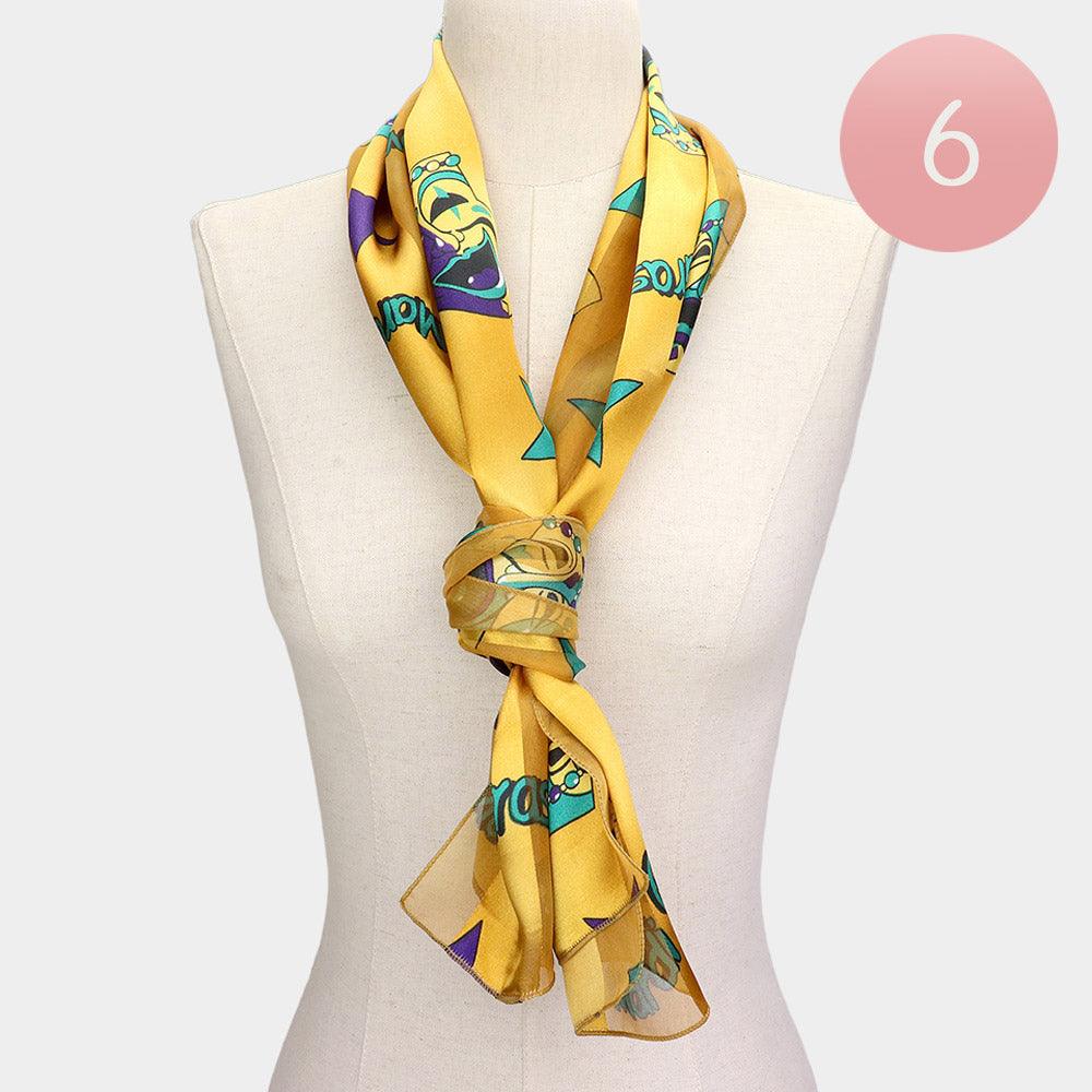 Gold 6PCS - Silk Feel Mask Mardi Gras Print scarf