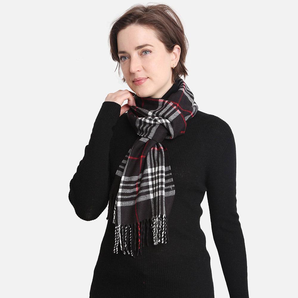 Black Plaid Check Patterned Oblong Scarf - Jewelry Store by Erik Rayo