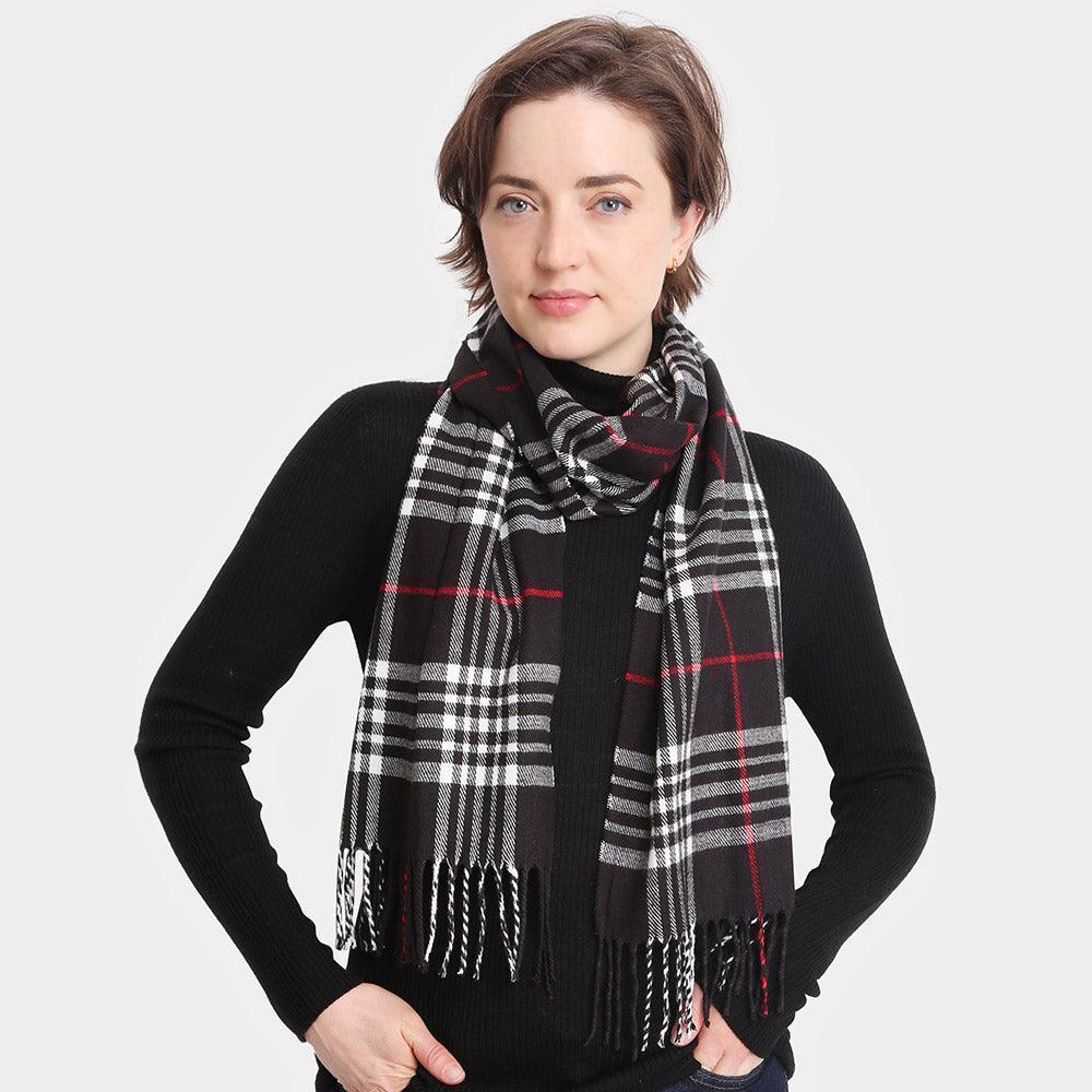 Black Plaid Check Patterned Oblong Scarf - Jewelry Store by Erik Rayo