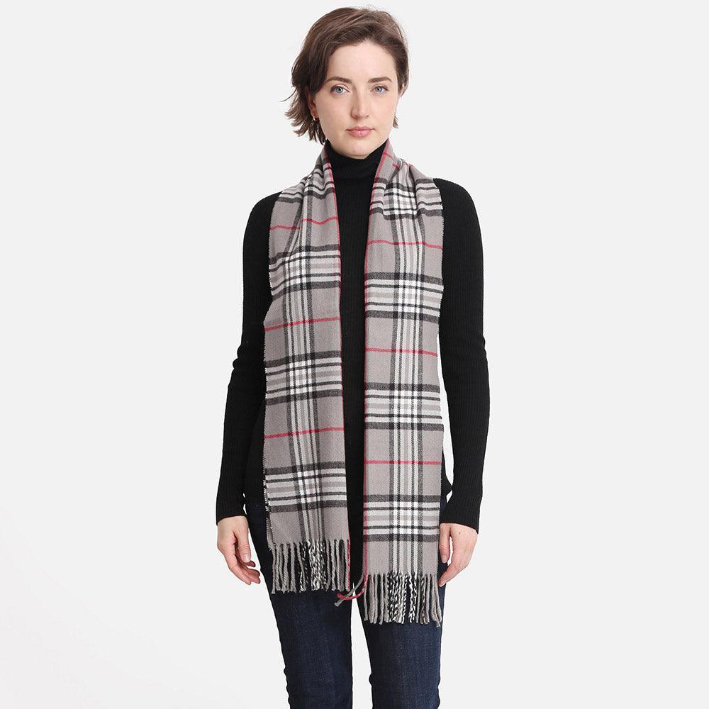 Gray Plaid Check Patterned Oblong Scarf - Jewelry Store by Erik Rayo