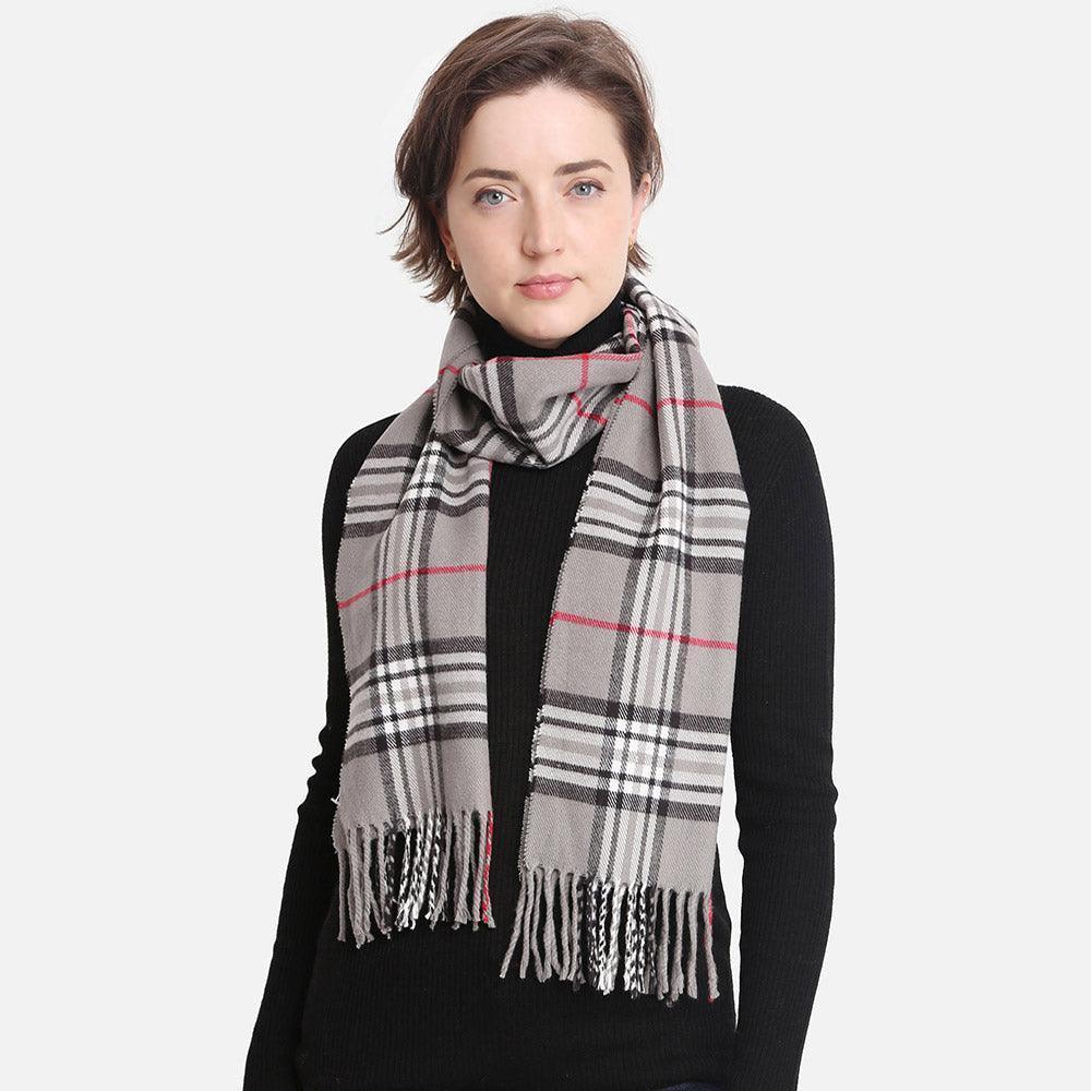 Gray Plaid Check Patterned Oblong Scarf - Jewelry Store by Erik Rayo