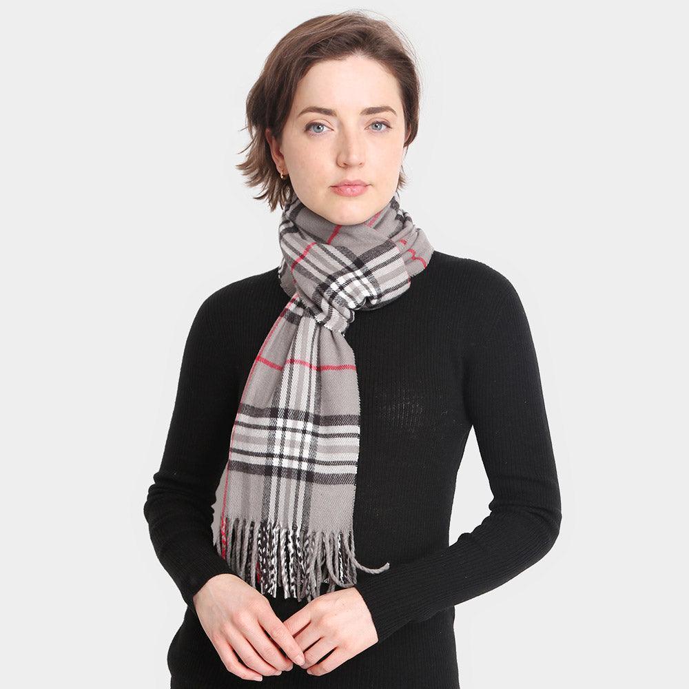 Gray Plaid Check Patterned Oblong Scarf - Jewelry Store by Erik Rayo