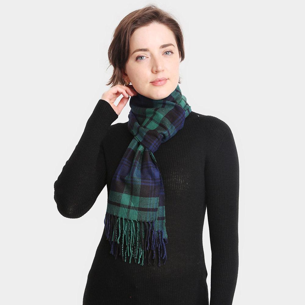 Green Plaid Check Patterned Oblong Scarf - Jewelry Store by Erik Rayo