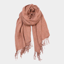 Load image into Gallery viewer, Pink Textured Stripe Fringe Scarf
