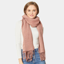 Load image into Gallery viewer, Pink Textured Stripe Fringe Scarf
