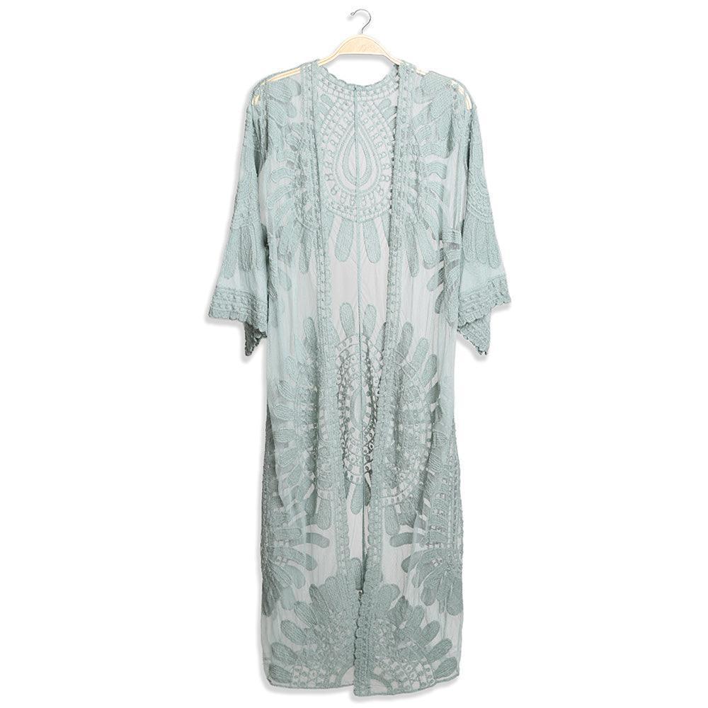 Mint Floral Patterned Long Lace Cover Up Kimono Poncho - Jewelry Store by Erik Rayo