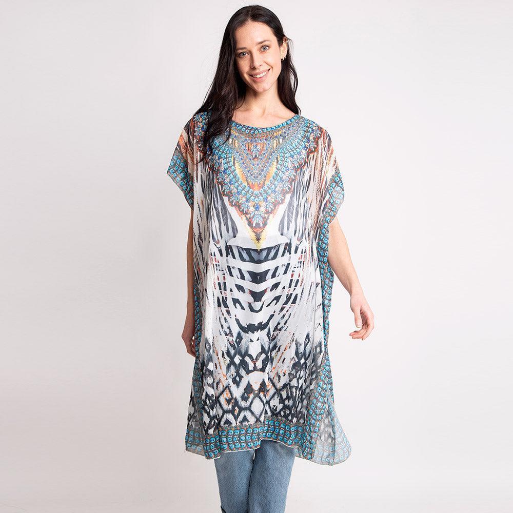 Mixed Print Long Poncho - Jewelry Store by Erik Rayo
