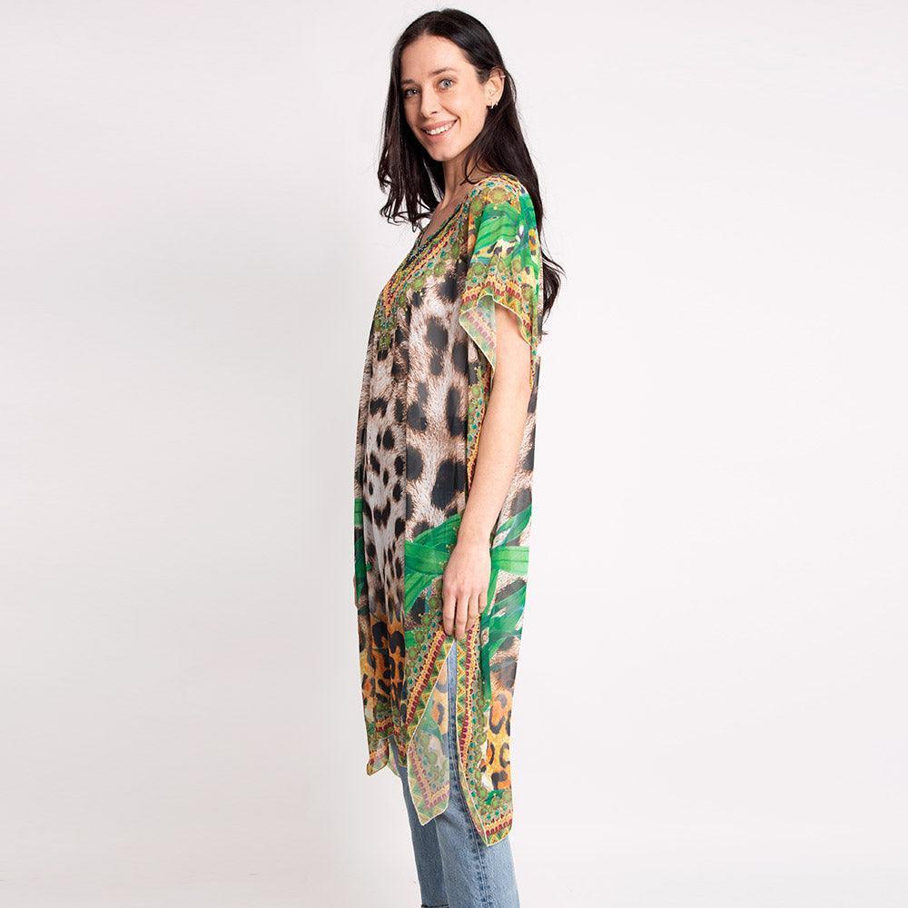 Mixed Leopard Leaves Print Long Poncho - Jewelry Store by Erik Rayo