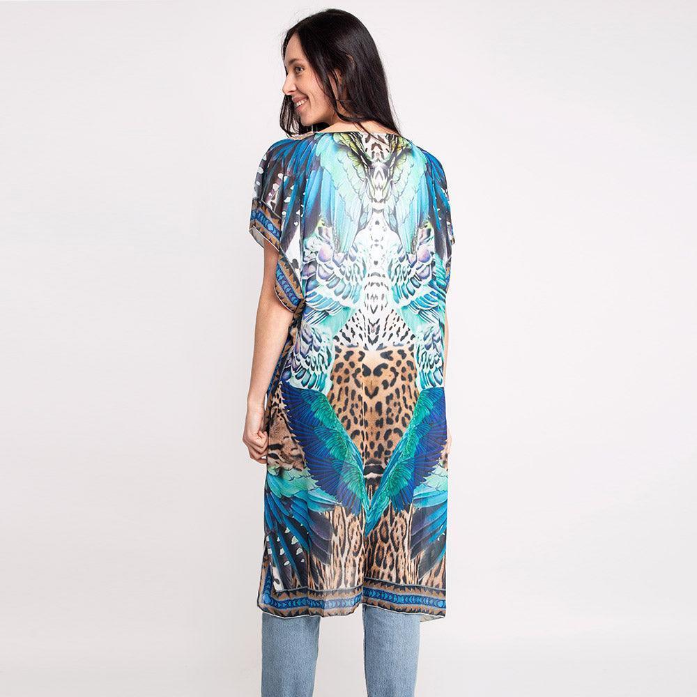 Brown Mixed Leopard Feather Print Long Poncho - Jewelry Store by Erik Rayo