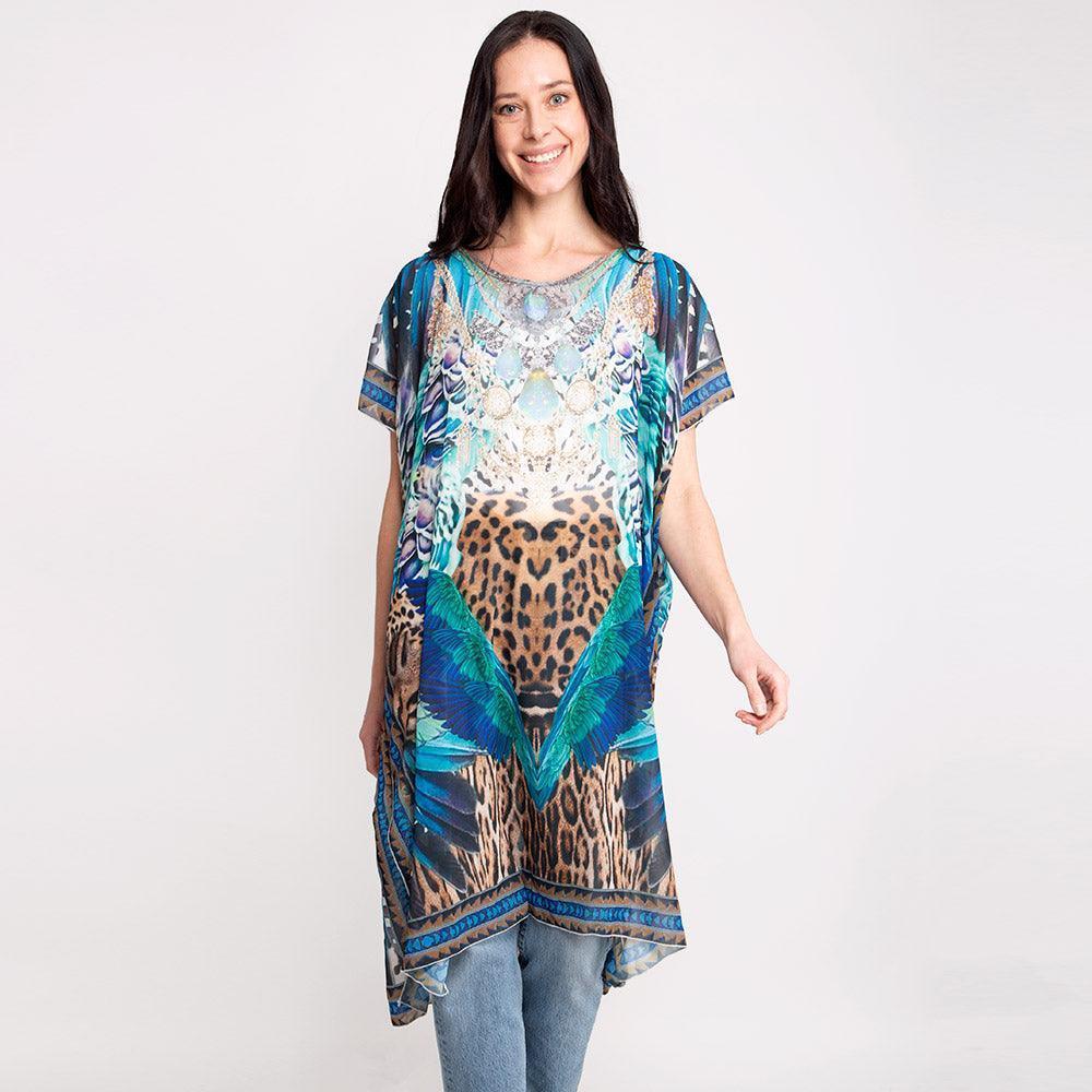 Brown Mixed Leopard Feather Print Long Poncho - Jewelry Store by Erik Rayo