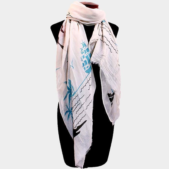 Palm tree & ship print scarf - Jewelry Store by Erik Rayo