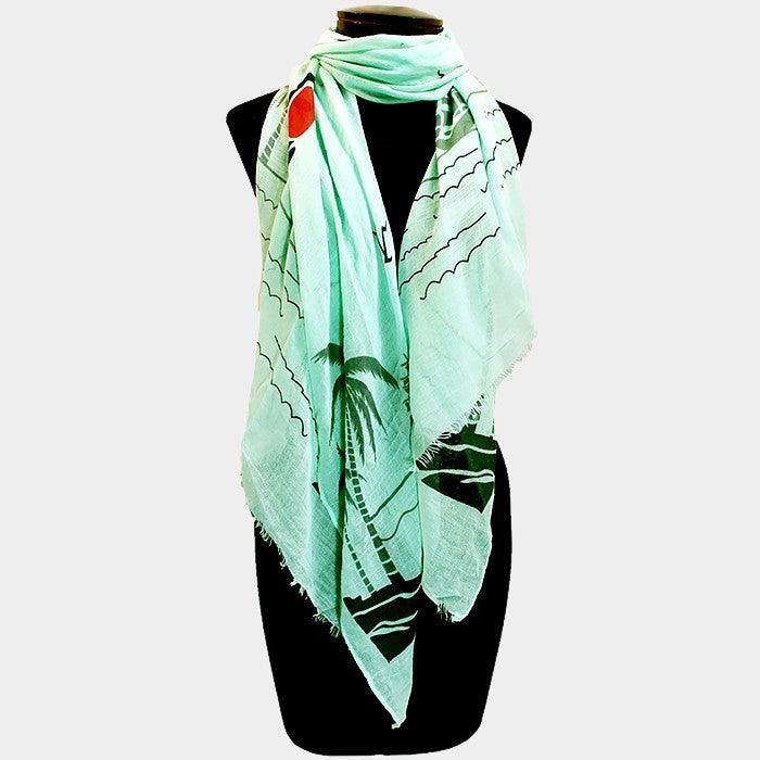 Mint Palm tree & ship print scarf