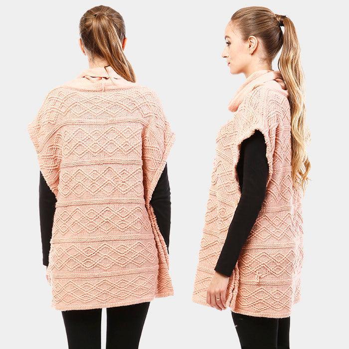 Pink Geometric Cowl Neck Button Poncho - Jewelry Store by Erik Rayo