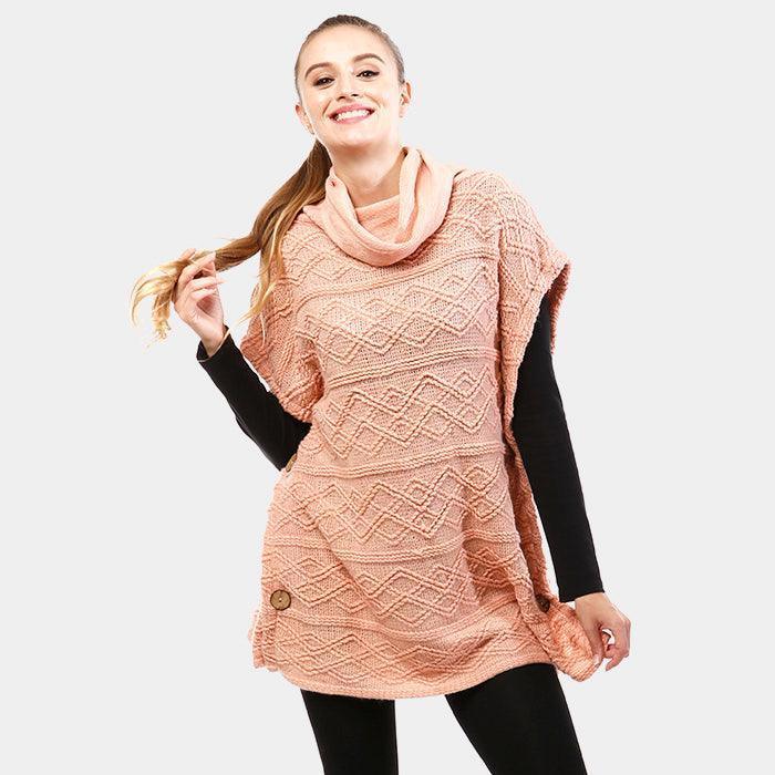 Pink Geometric Cowl Neck Button Poncho - Jewelry Store by Erik Rayo