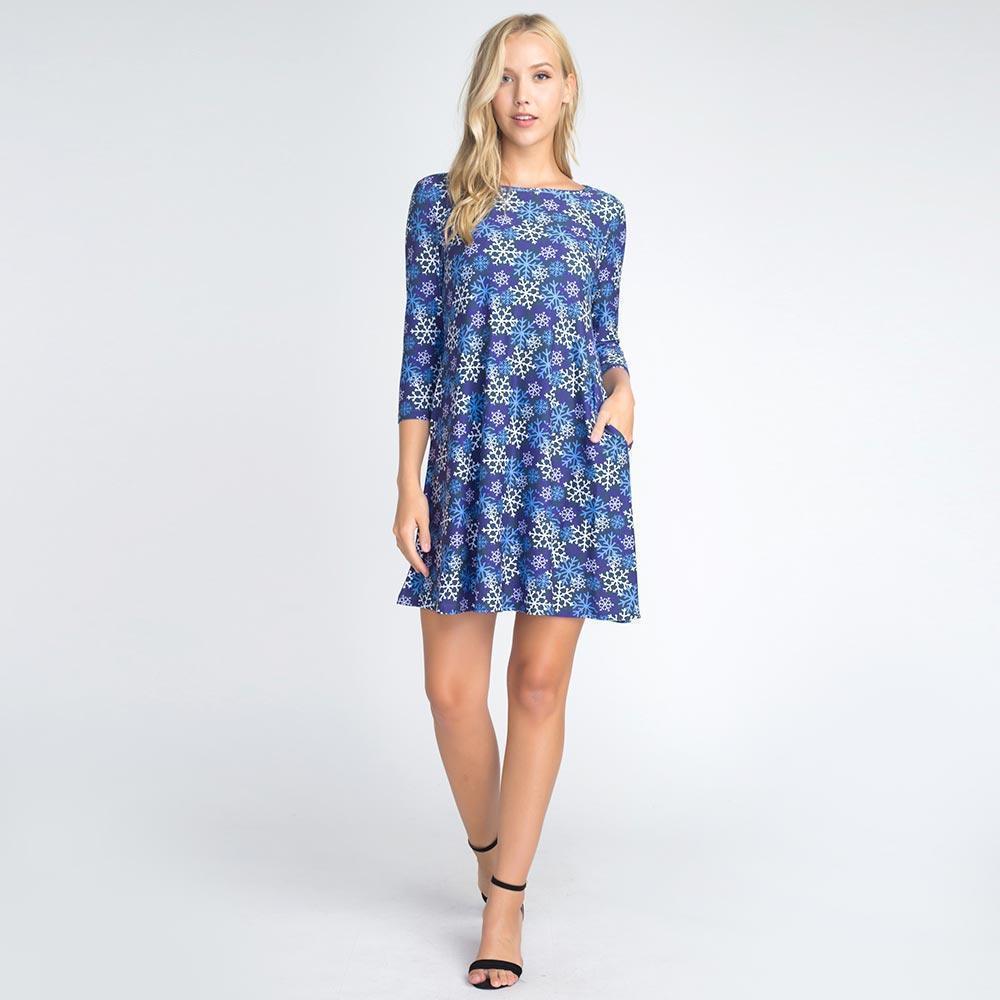 Blue Snowflake Patterned A-Line Dress - Jewelry Store by Erik Rayo