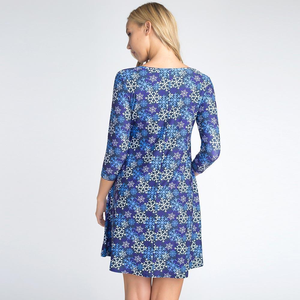 Blue Snowflake Patterned A-Line Dress - Jewelry Store by Erik Rayo