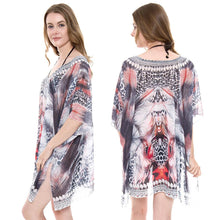 Load image into Gallery viewer, Black Mixed Print Rhinestone Studded Topper Cover Up Poncho
