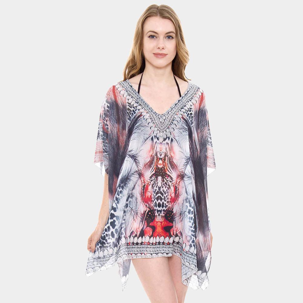 Black Mixed Print Rhinestone Studded Topper Cover Up Poncho - Jewelry Store by Erik Rayo