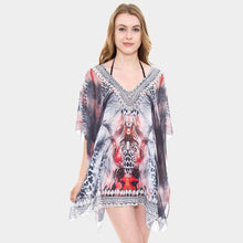 Load image into Gallery viewer, Black Mixed Print Rhinestone Studded Topper Cover Up Poncho
