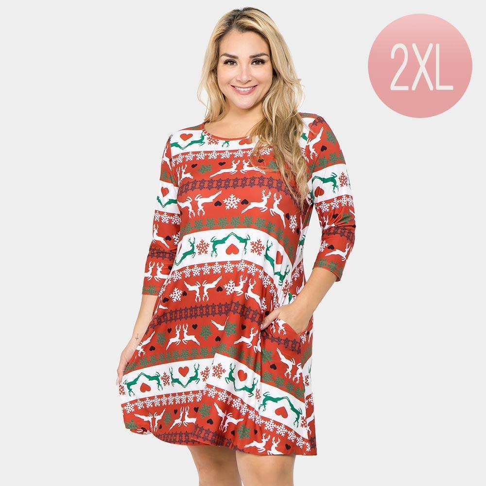 Red Fair Isle Reindeer Patterned A-Line Dress - Jewelry Store by Erik Rayo