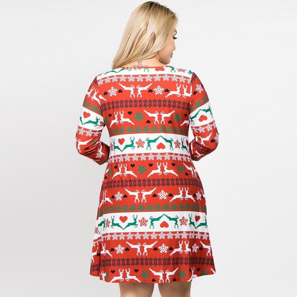 Red Fair Isle Reindeer Patterned A-Line Dress - Jewelry Store by Erik Rayo