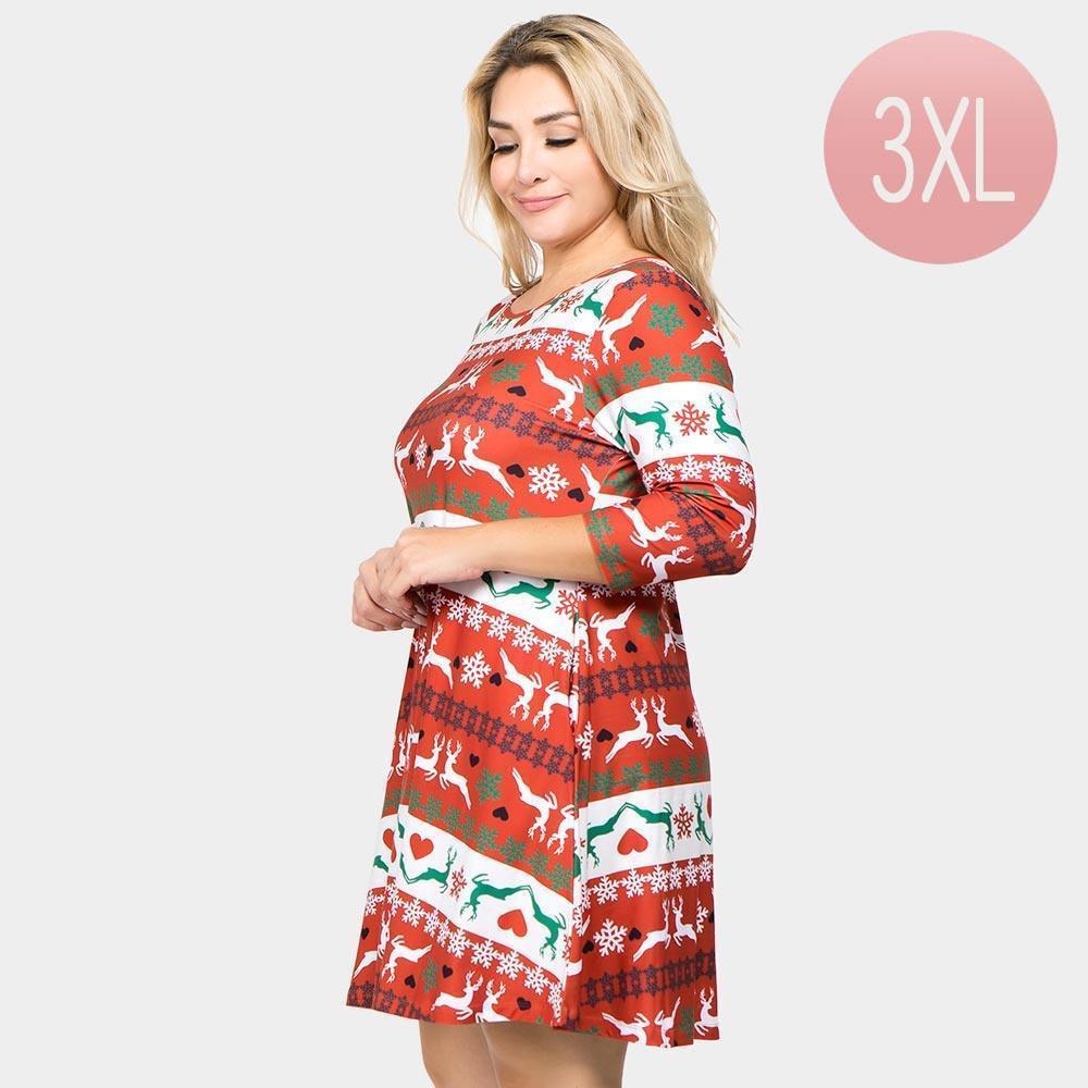 Red Fair Isle Reindeer Patterned A-Line Dress - Jewelry Store by Erik Rayo