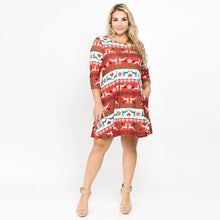 Load image into Gallery viewer, Red Fair Isle Reindeer Patterned A-Line Dress
