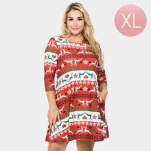 Load image into Gallery viewer, Red Fair Isle Reindeer Patterned A-Line Dress
