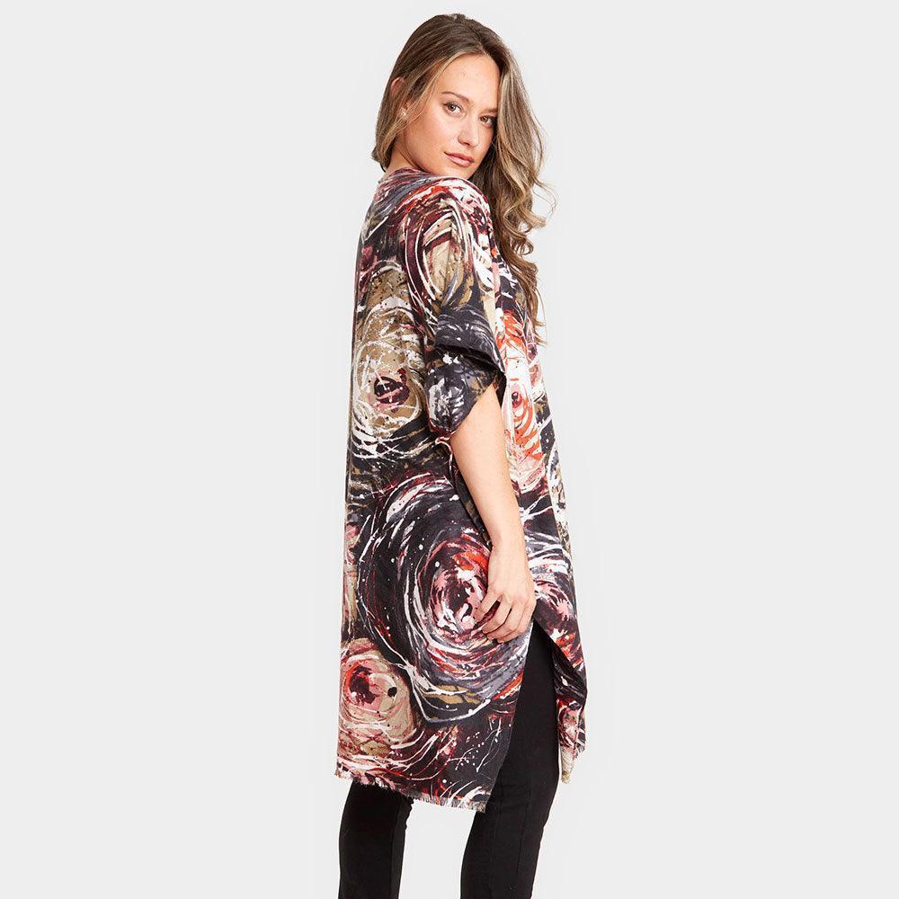 Black Digital Abstract Print Silky Kimono Poncho - Jewelry Store by Erik Rayo