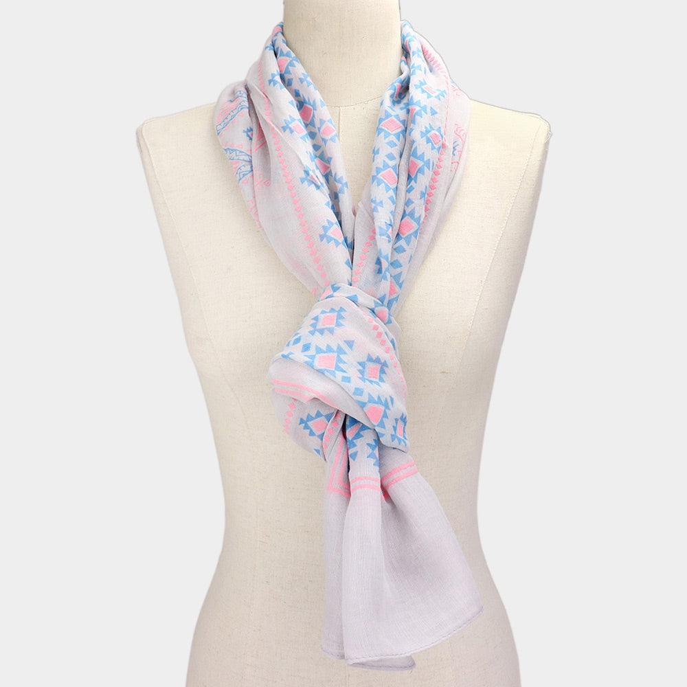 Gray Aztec Pattern Print Oblong Scarf - Jewelry Store by Erik Rayo